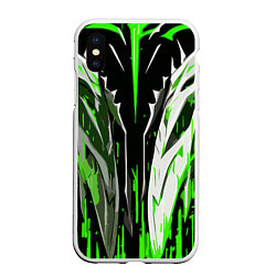 Чехол iPhone XS Max матовый Металл и зелёные линии