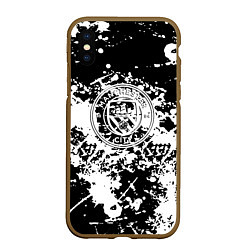 Чехол iPhone XS Max матовый Manchester City краски чёрно белые, цвет: 3D-коричневый