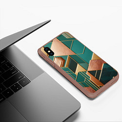 Чехол iPhone XS Max матовый Арт деко зеленый и золотой узор из геометрических, цвет: 3D-коричневый — фото 2