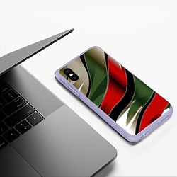 Чехол iPhone XS Max матовый Белые зеленые и красные полосы, цвет: 3D-светло-сиреневый — фото 2