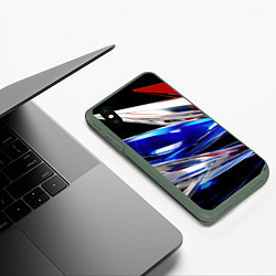 Чехол iPhone XS Max матовый Белая синяя красная острая абстракция, цвет: 3D-темно-зеленый — фото 2