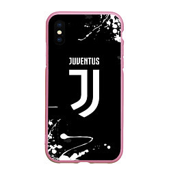 Чехол iPhone XS Max матовый Juventus краски белые, цвет: 3D-розовый