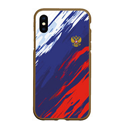 Чехол iPhone XS Max матовый Россия Sport брызги красок триколор