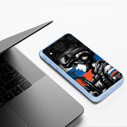 Чехол iPhone XS Max матовый Русская военная девушка, цвет: 3D-голубой — фото 2