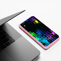 Чехол iPhone XS Max матовый Разноцветные прямоугольники на чёрном фоне, цвет: 3D-баблгам — фото 2