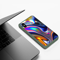 Чехол iPhone XS Max матовый Жидкая голографическая бензиновая абстракция, цвет: 3D-темно-зеленый — фото 2