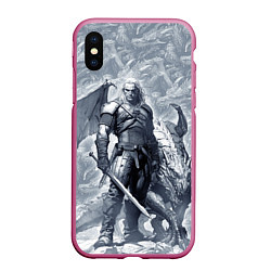 Чехол iPhone XS Max матовый The Witcher and dragon - hand drawn style, цвет: 3D-малиновый