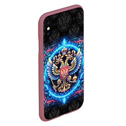 Чехол iPhone XS Max матовый Яркий неоновый герб России, цвет: 3D-малиновый — фото 2