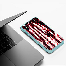 Чехол iPhone XS Max матовый Красные неоновые полосы на чёрном фоне, цвет: 3D-мятный — фото 2