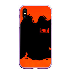 Чехол iPhone XS Max матовый PUBG orange splash, цвет: 3D-сиреневый