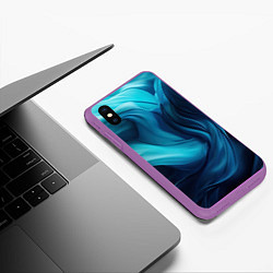 Чехол iPhone XS Max матовый Синяя абстракция в виде волн, цвет: 3D-фиолетовый — фото 2