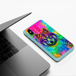 Чехол iPhone XS Max матовый Цветной волк, цвет: 3D-мятный — фото 2