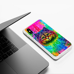 Чехол iPhone XS Max матовый Цветной кот, цвет: 3D-белый — фото 2