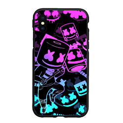 Чехол iPhone XS Max матовый Marshmello neon pattern