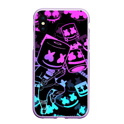 Чехол iPhone XS Max матовый Marshmello neon pattern