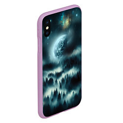 Чехол iPhone XS Max матовый Луна и туман в лесу, цвет: 3D-сиреневый — фото 2