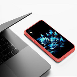 Чехол iPhone XS Max матовый Розы в голубом огне, цвет: 3D-красный — фото 2