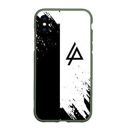 Чехол iPhone XS Max матовый Linkin park краски чёрнобелый, цвет: 3D-темно-зеленый