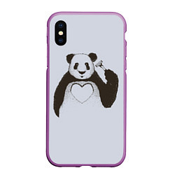 Чехол iPhone XS Max матовый Panda love art, цвет: 3D-фиолетовый