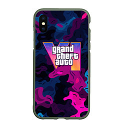 Чехол iPhone XS Max матовый Gta лого синий и фиолетовый камуфляж