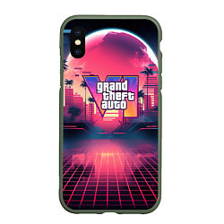 Чехол iPhone XS Max матовый GTA 6 logo retro night, цвет: 3D-темно-зеленый