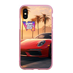 Чехол iPhone XS Max матовый GTA 6 logo auto style, цвет: 3D-розовый