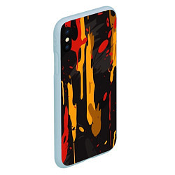Чехол iPhone XS Max матовый Красные желтые оранжевые пятна краски абстракция, цвет: 3D-голубой — фото 2