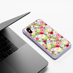 Чехол iPhone XS Max матовый Фон с розами, лютиками и гортензиями, цвет: 3D-светло-сиреневый — фото 2