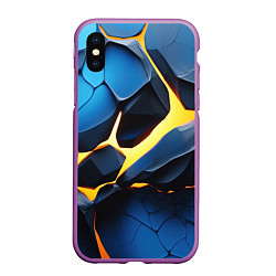 Чехол iPhone XS Max матовый Желтая лава на синих плитах, цвет: 3D-фиолетовый