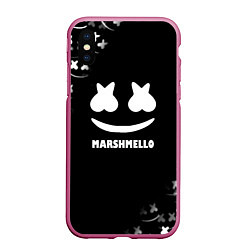 Чехол iPhone XS Max матовый Marshmello белое лого, цвет: 3D-малиновый