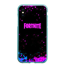 Чехол iPhone XS Max матовый Fortnite неоновые брызги красок