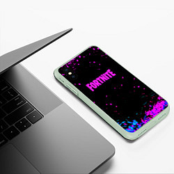 Чехол iPhone XS Max матовый Fortnite неоновые брызги красок, цвет: 3D-салатовый — фото 2