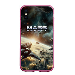 Чехол iPhone XS Max матовый Масс эффект - космос, цвет: 3D-малиновый