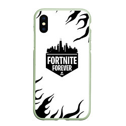 Чехол iPhone XS Max матовый Epic games fortnite fire, цвет: 3D-салатовый