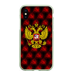 Чехол iPhone XS Max матовый Герб России паттерн ссср