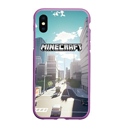 Чехол iPhone XS Max матовый Minecraft дневной город, цвет: 3D-фиолетовый