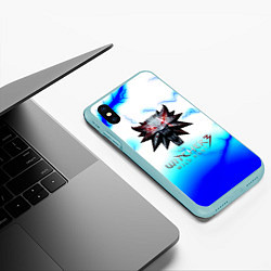 Чехол iPhone XS Max матовый Ведьмак дикая охота молнии лого, цвет: 3D-мятный — фото 2