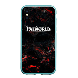 Чехол iPhone XS Max матовый Palworld лого на темном красном фоне, цвет: 3D-мятный