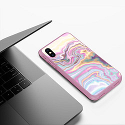 Чехол iPhone XS Max матовый Мрамор узор разноцветный, цвет: 3D-розовый — фото 2