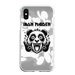 Чехол iPhone XS Max матовый Iron Maiden рок панда на светлом фоне, цвет: 3D-белый