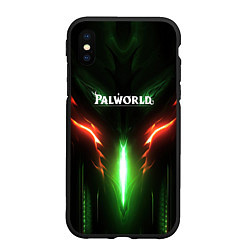 Чехол iPhone XS Max матовый Palworld зеленый неоновый свет, цвет: 3D-черный