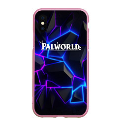 Чехол iPhone XS Max матовый Palworld логотип на ярких неоновых плитах, цвет: 3D-розовый