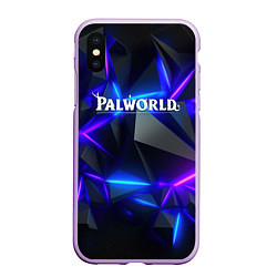 Чехол iPhone XS Max матовый Palworld логотип на ярких неоновых плитах, цвет: 3D-сиреневый