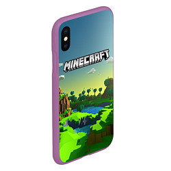 Чехол iPhone XS Max матовый Minecraft logo зеленый летний мир, цвет: 3D-фиолетовый — фото 2