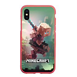 Чехол iPhone XS Max матовый Персонаж Minecraft ниндзя в прыжке, цвет: 3D-красный