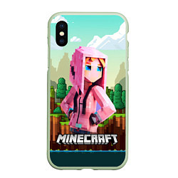 Чехол iPhone XS Max матовый Персонаж Minecraft девушка в пиксельном мире, цвет: 3D-салатовый