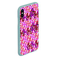 Чехол iPhone XS Max матовый Розовый узор и белая обводка, цвет: 3D-мятный — фото 2