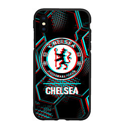Чехол iPhone XS Max матовый Chelsea FC в стиле glitch на темном фоне, цвет: 3D-черный