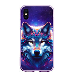 Чехол iPhone XS Max матовый Волк и звезды, цвет: 3D-сиреневый