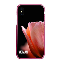 Чехол iPhone XS Max матовый Тюльпан на чёрном - woman, цвет: 3D-малиновый